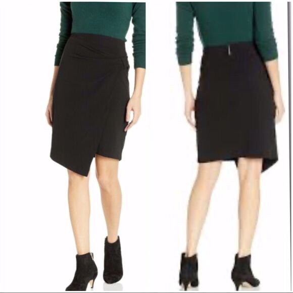 ELLEN Tracy Bow Front Asymmetric Black Wrap Skirt - Picture 1 of 10